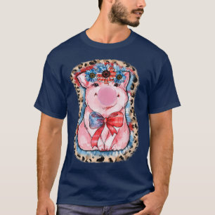 Country Farm Schattig Varken Amerikaanse Vlag 4 ju T-shirt