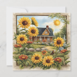 Country Farmhouse Dromerige gouden Zonnebloemen Kaart