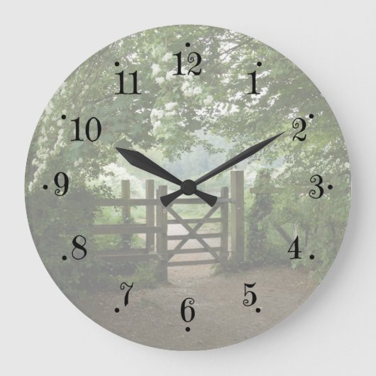 Country Farmhouse Garden Meadow Gate Wall Clock Grote Klok (Voorkant)