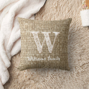 Country Farmhouse Weave Pattern Print Monogram Kussen