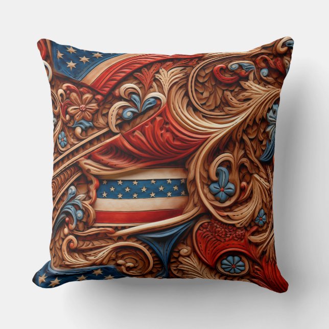 Country Faux Lederen Patriottisch Kussen (Voorkant)