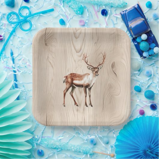 Country Faux Wood Herten Verjaardag Papieren Bordje (Feest)