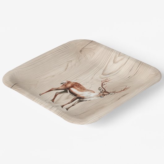 Country Faux Wood Herten Verjaardag Papieren Bordje (Gebogen)