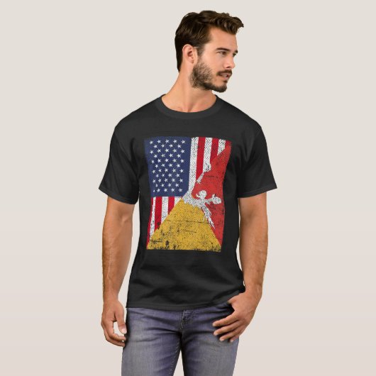 Country Flag Design Half USA Half Bhutan T-shirt (Voorkant volledig)