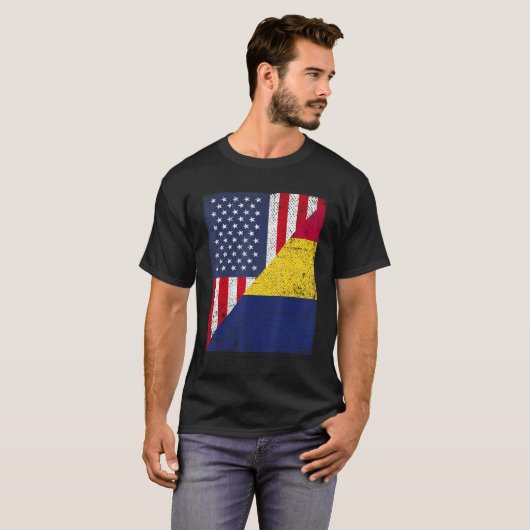 Country Flag Design  Half USA Half Chad T-shirt (Voorkant volledig)