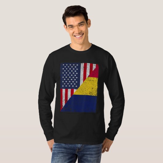 Country Flag Design Half USA Half Chad T-shirt (Voorkant volledig)