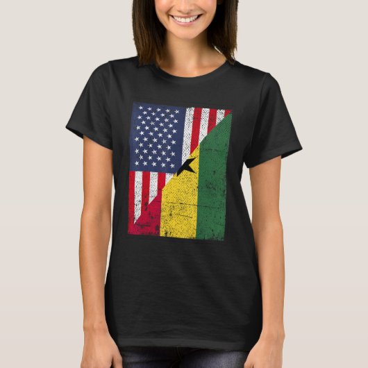 Country Flag Design Half USA Half Ghana T-shirt (Voorkant)