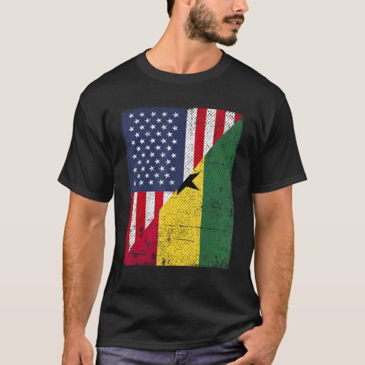 Country Flag Design Half USA Half Ghana T-shirt (Voorkant)