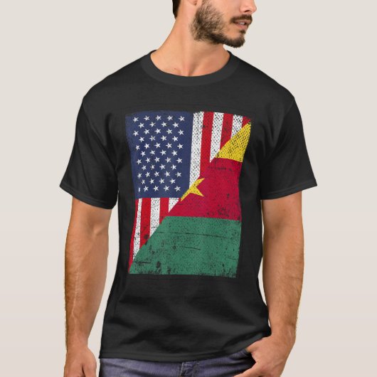 Country Flag  Half USA Half Cameroon T-shirt (Voorkant)