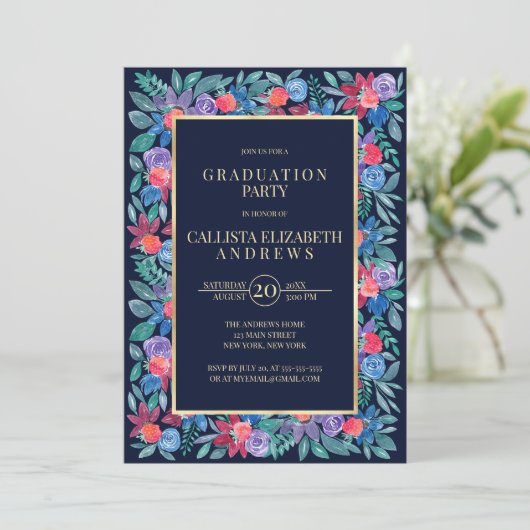 Country Floral Aardbeien Waterverf Afstuderen Kaart (Staand voorkant)