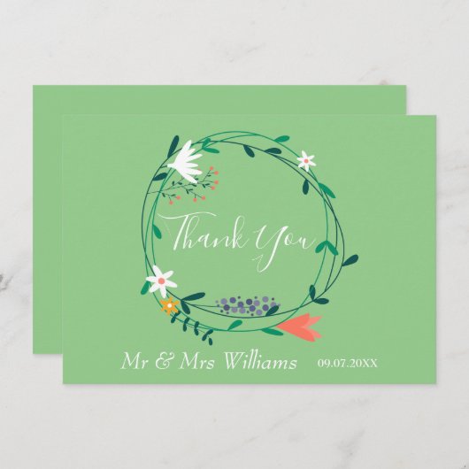 Country Floral Garland groen dank u Bedankkaart (Voorkant / Achterkant)
