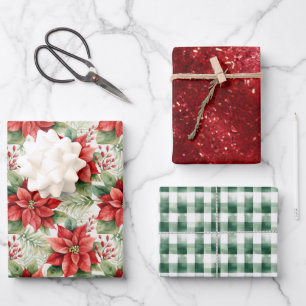 Country Floral Plaid Boerderij Kerst Inpakpapier Vel