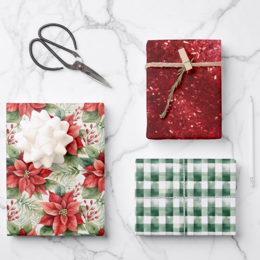 Country Floral Plaid Boerderij Kerst Inpakpapier Vel (Voorkant)