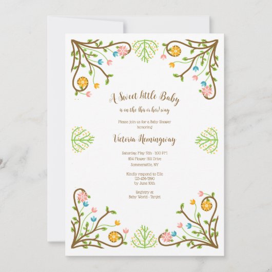 Country Flower Lijst Baby shower Kaart (Voorkant)