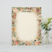 Country Flowers Border Stationery Paper Briefhoofd (Staand voorkant)