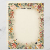 Country Flowers Border Stationery Paper Briefhoofd (Voorkant / Achterkant)