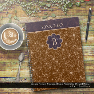 Country Flowers Bruin Paarse Gepersonaliseerde Sch Planner