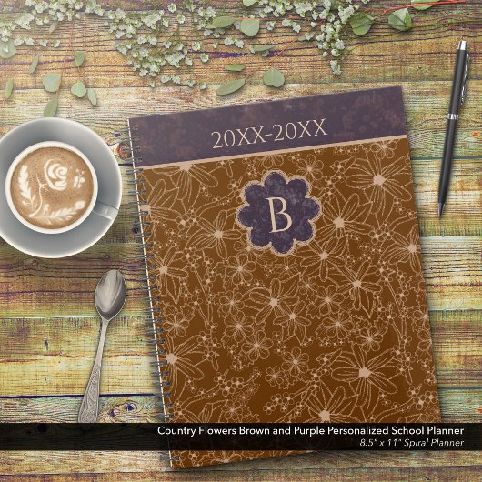 Country Flowers Bruin Paarse Gepersonaliseerde Sch Planner