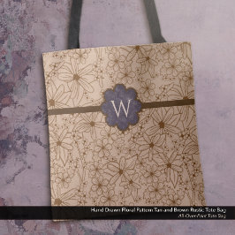 Country Flowers: Geelbruin en Paarse Monogram Tote Bag