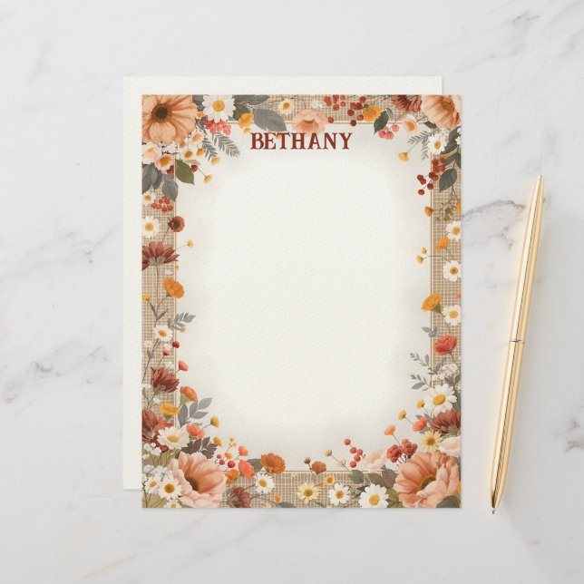 Country Flowers on Burlap Briefhoofd (Voorkant / Achterkant in situ)