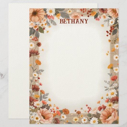 Country Flowers on Burlap Stationery Paper Briefhoofd (Voorkant / Achterkant)