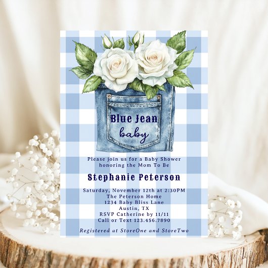 Country Flowers Schattige Gingham Blue Jean Baby s Kaart