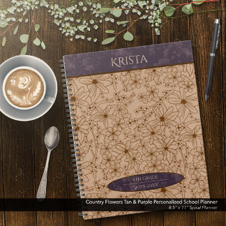 Country Flowers Tan & Paarse gepersonaliseerde sch Planner