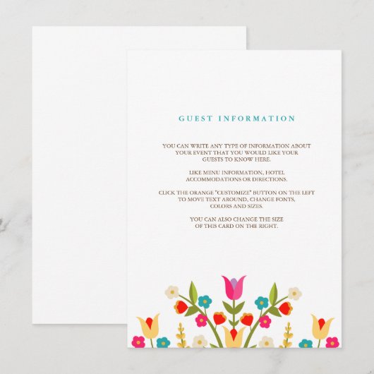 Country Flowers Wedding Insert Kaart (Voorkant / Achterkant)