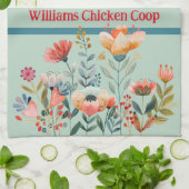 Country Folk Art Kippen op Blue Gingham Check Theedoek (Gevouwen)