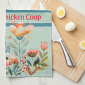 Country Folk Art Kippen op Blue Gingham Check Theedoek (Quarter Fold)