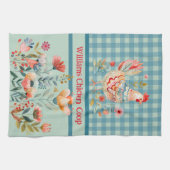 Country Folk Art Kippen op Blue Gingham Check Theedoek (Horizontaal)