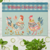 Country Folk Art Kippen op Blue Gingham Check Theedoek (Gevouwen)