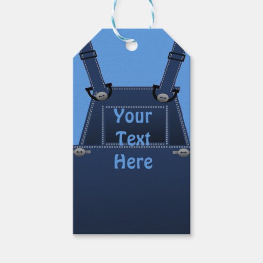 Country Folk Blue Overalls Custom Gift Label Cadeaulabel (Voorkant)