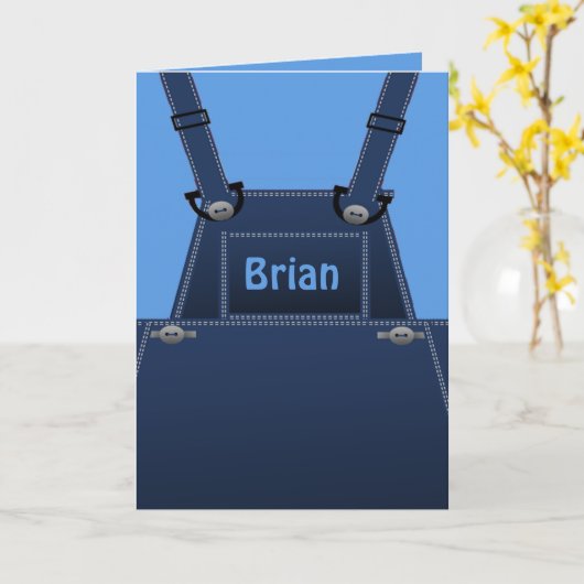 Country Folk Blue Overalls Custom Kaart (Gele Bloem)