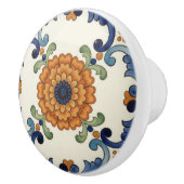 Country Folk Flower Mediterranean Blue Orange Keramische Knop (Rechts)