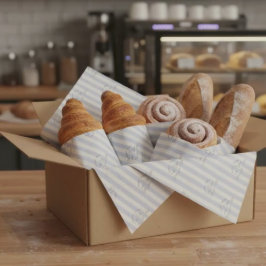 Country Franse Blauwe Gestreepte Bakkerij Logo Zak Tissuepapier