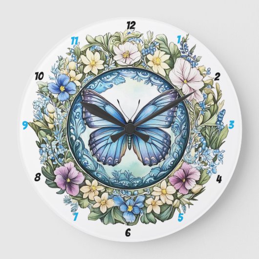 Country Garden" - Blauwe Vlinder Bloemen Grote Klok (Voorkant)