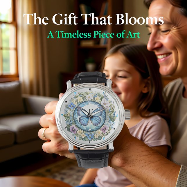 Country Garden" - Blue Butterfly Floral  Horloge (Creator heeft geüpload)