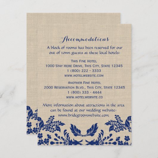 Country Garden Blue en Burlap Info Kaart (Voorkant / Achterkant)