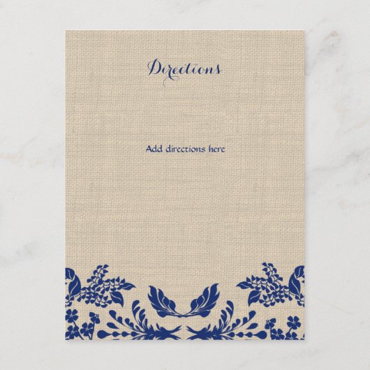 Country Garden Blue en Burlap Info Kaart (Achterkant)