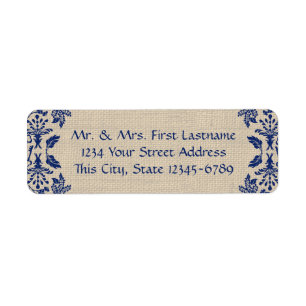 Country Garden Damask Blue en Burlap Etiket