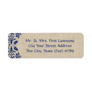 Country Garden Damask Blue en Burlap Etiket