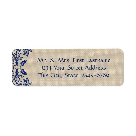 Country Garden Damask Blue en Burlap Etiket (Voorkant)