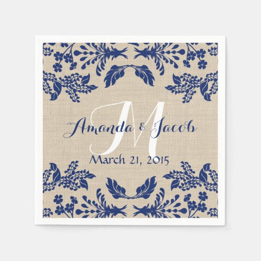 Country Garden Damask Blue en Burlap Servet (Voorkant)