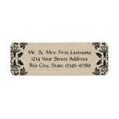 Country Garden Damask Zwart en Burlap Etiket (Voorkant)