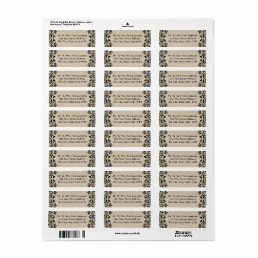 Country Garden Damask Zwart en Burlap Etiket (Full Sheet)