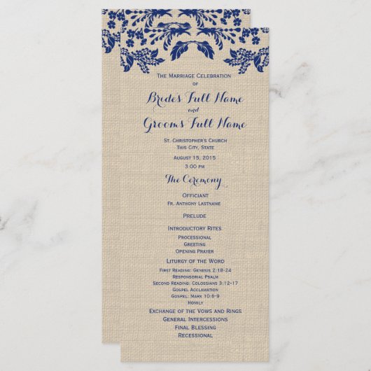 Country Garden en Burlap Huwelijksprogramma Programmakaart (Voorkant / Achterkant)