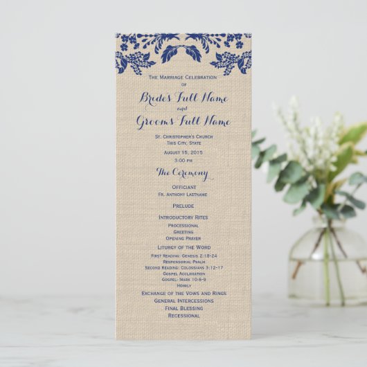 Country Garden en Burlap Huwelijksprogramma Programmakaart (Staand voorkant)