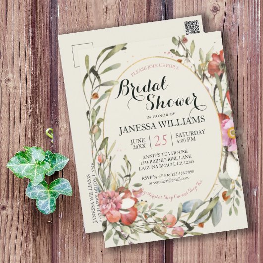 Country Garden Floral Bridal Shower Invitation  Briefkaart
