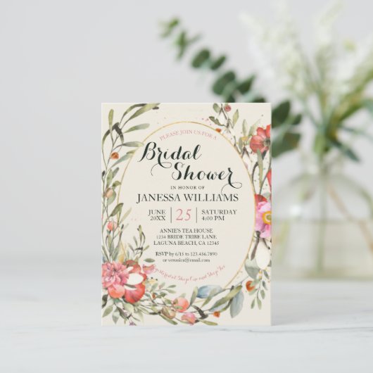 Country Garden Floral Bridal Shower Invitation  Briefkaart (Staand voorkant)